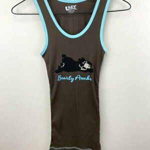 Lazy One XS Bearly Awake Brown Aqua Bear Ribbed Sleep Tank Top Slim Fit